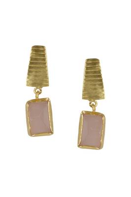 Golden Earrings with Rose Quartz Stone 1