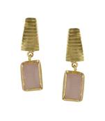 Golden Earrings with Rose Quartz Stone
