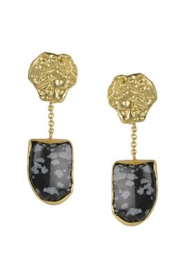 Golden Earrings with Black Agate Stone 1