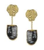Golden Earrings with Black Agate Stone