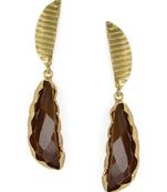 Golden Earrings with Smokey Stone