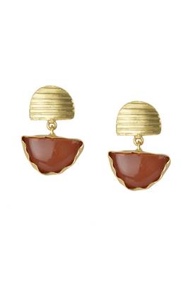 Golden Earrings with Red Cornilian Stone 1