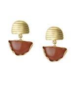 Golden Earrings with Red Cornilian Stone