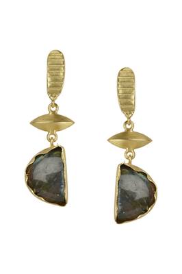 Golden Earrings with Lebrorite Stone 1