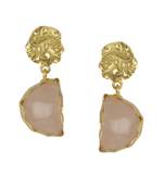 Golden Earrings with Rose Quartz Stone