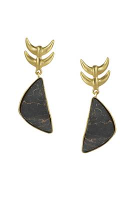 Golden Earrings with Black Copper Bhatti Stone 1