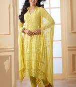 Yellow chiffon embroidered semi stitched salwar with dupatta