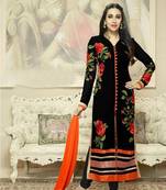 Black georgette embroidered semi stitched salwar with dupatta