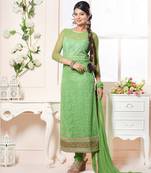 Green georgette embroidered semi stitched salwar with dupatta