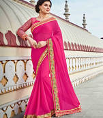 pink embroidered georgette saree With Blouse