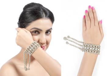 Beautiful Designer Wear With Gowns For Party With Gold Finishing Bracelet 1