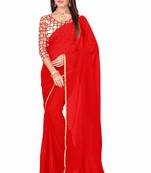 red plain chiffon saree With Blouse
