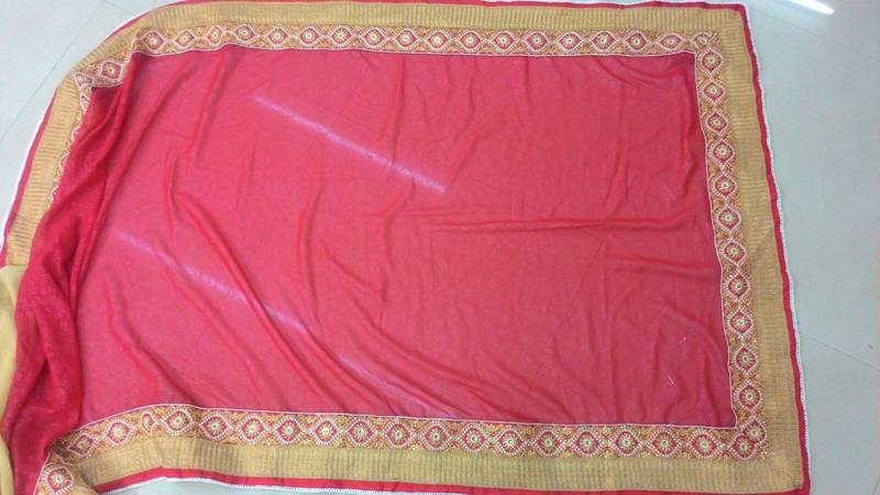 cream and red partywear embroidery georgette saree with blouse