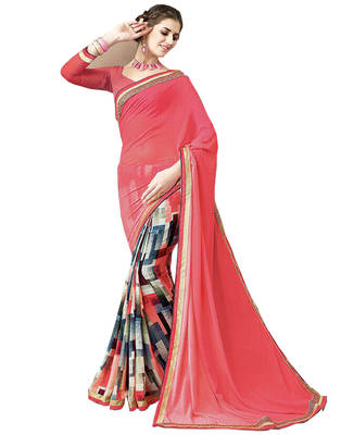 Red Printed Georgette Saree With Blouse 1