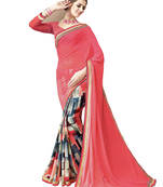 Red Printed Georgette Saree With Blouse