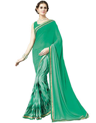 Green Printed Georgette Saree With Blouse 1