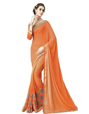 Orange Printed Georgette Saree With Blouse 1