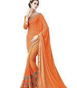 Orange Printed Georgette Saree With Blouse