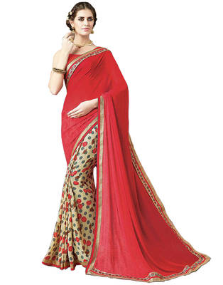 Red Printed Georgette Saree With Blouse 1