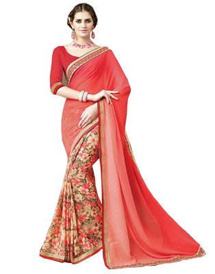 Red Printed Georgette Saree With Blouse 1