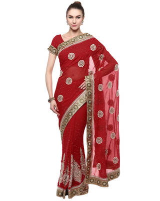 Maroon hand woven georgette saree With Blouse 1