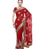 Maroon hand woven georgette saree With Blouse