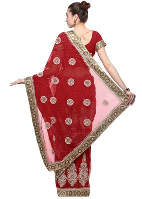 Maroon hand woven georgette saree With Blouse 2