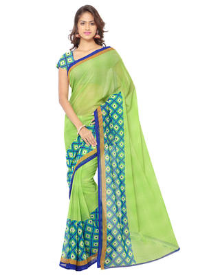Green printed georgette saree With Blouse 1