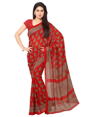 Red printed georgette saree With Blouse 1