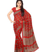 Red printed georgette saree With Blouse