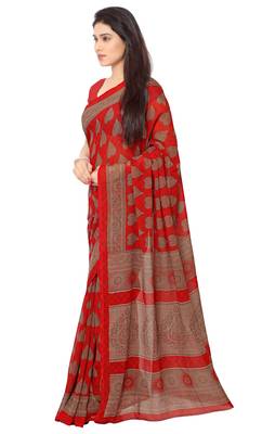 Red printed georgette saree With Blouse 2