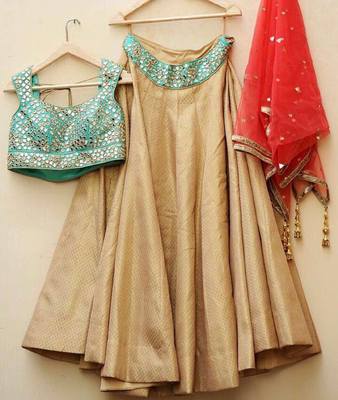 Red And Golden And Sky Blue Brocade Mirror Work Unstitched Lehenga Choli Get Style At Home 1215949 red and golden and sky blue brocade mirror work unstitched lehenga choli