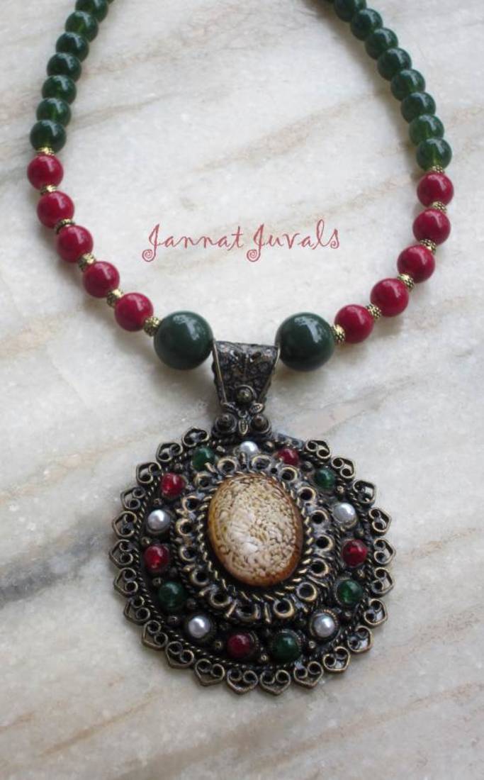 Dazzling Green and Red Pendant Necklace