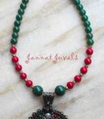 Dazzling Green and Red Pendant Necklace
