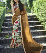 brown printed jacquard saree With Blouse