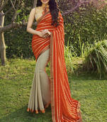 orange printed jacquard saree With Blouse