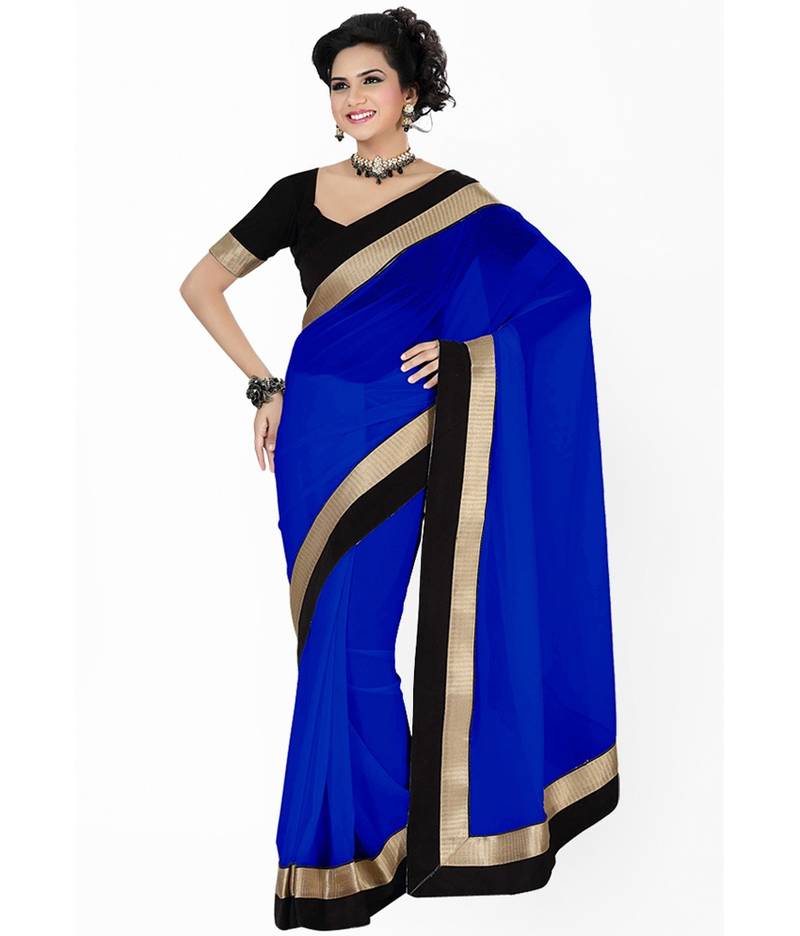 dark blue plain saree