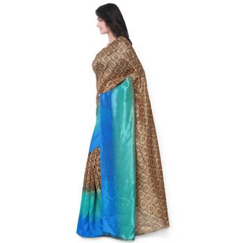 Turquoise Printed Art Silk Saree With Blouse 2
