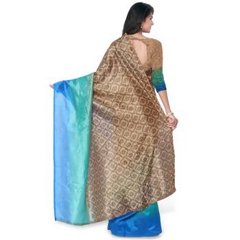 Turquoise Printed Art Silk Saree With Blouse 3