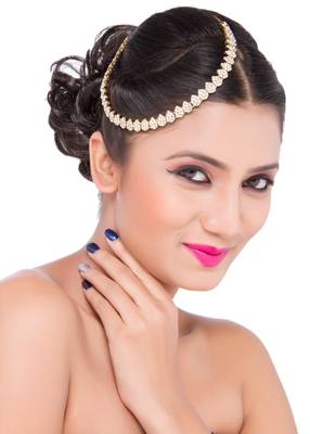 Exclusive Traditional Designer Matha Patti For Wedding Gold Finishing In White 1