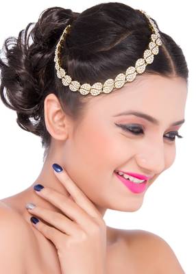 Modern Traditional Design Matha Patti For Wedding Gold Finishing With Pearl And Stone In White 1