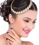 Modern Traditional Design Matha Patti For Wedding Gold Finishing With Pearl And Stone In White