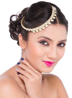 Exotic Design Jewellery For Bride Matha Patti Gold Finishing In White 1