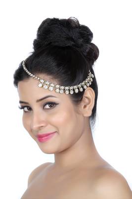 Exclusively Design Matha Patti For Wedding Gold Finishing With Pearl And Stone In White 1