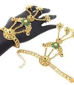 Jodha style kundan ruby emerald gold plated fashion jewelry hath phool slave bracelet