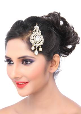 Fancy Designer Pan Shape Austrian Stone Kundan Drop Pasa In Gold Finishing 1