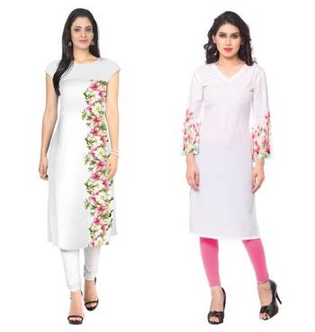 White faux crepe printed stitched kurti 1