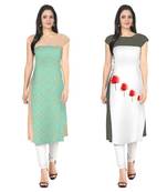 Green and white faux crepe printed stitched kurti