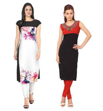 White and black faux crepe printed stitched kurti 1