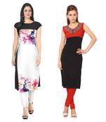 White and black faux crepe printed stitched kurti
